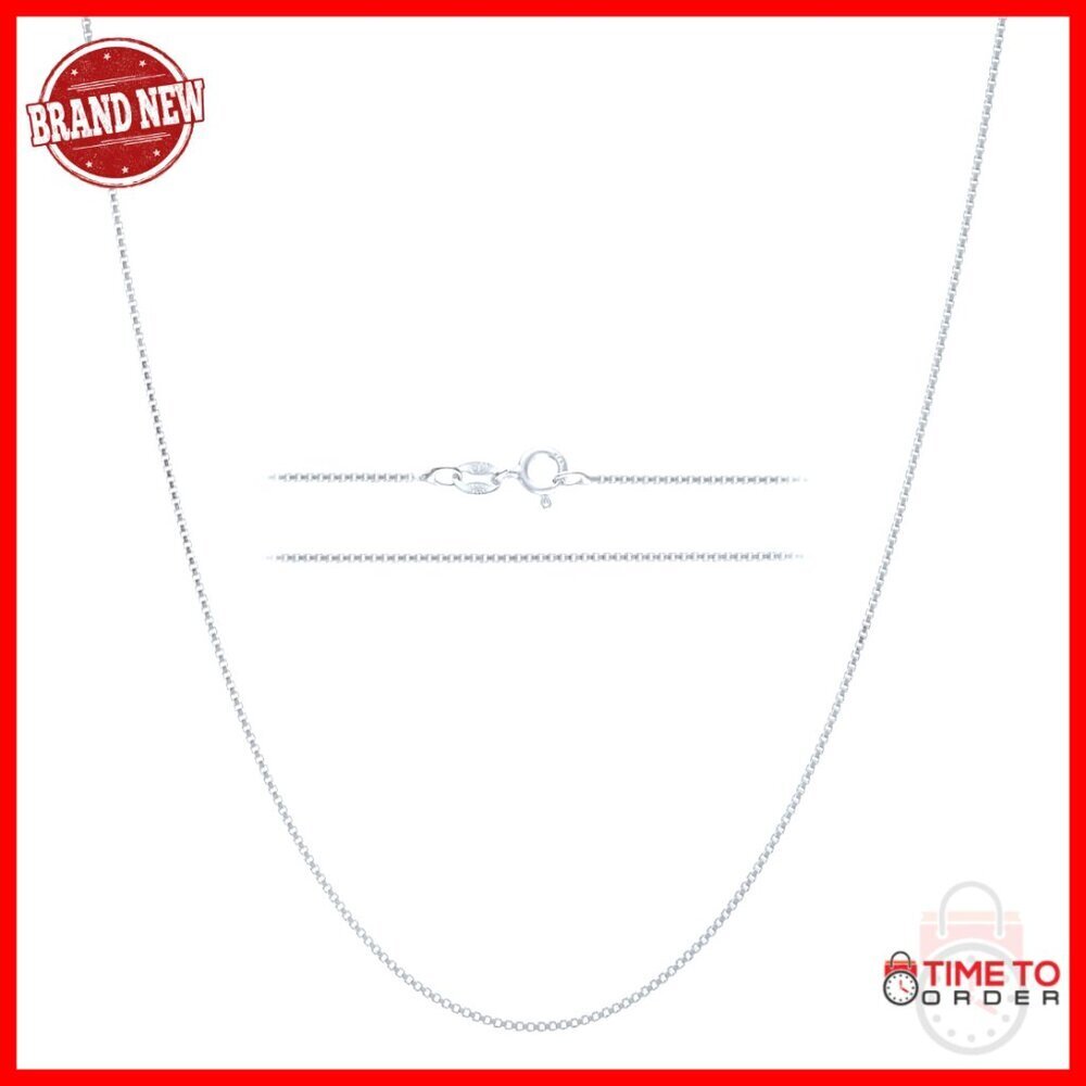 Sterling Silver 1mm Dainty Box Chain Necklace, 16 Inch, Waterproof